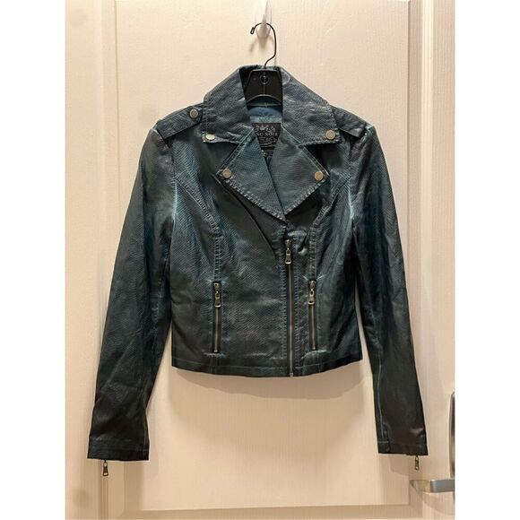 Blanc Noir Black Dark Teal snakeskin Leather Moto Jacket size S NWT Biker - Picture 1 of 5